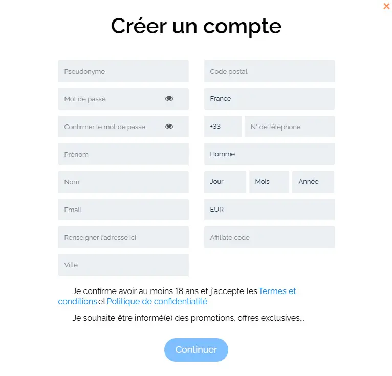 Processus d'inscription BURAN CASINO